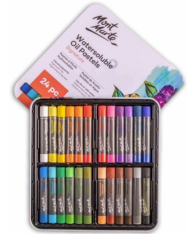 Mont Marte Watersoluble Oil Pastels, Tin Box, 24pc