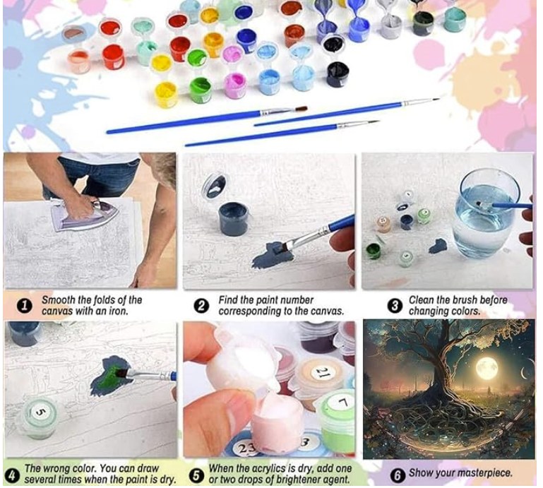 Paint by Number for Adults, DIY Colorful Tree Acrylic Painting Kit